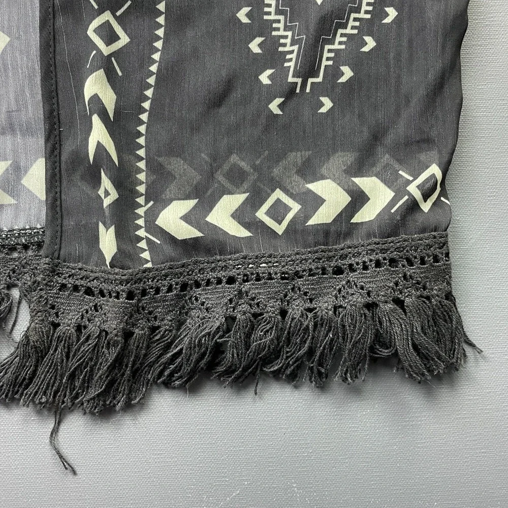 Xhilaration Kimono Cardigan Womens XS Black Fringe Sheer Festival Tribal Kimono